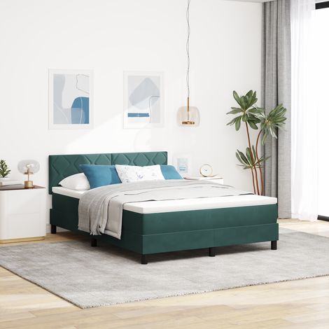 vidaXL Box Spring Bed with Mattress & LED Dark Green 140x200 cm Velvet (1/5)