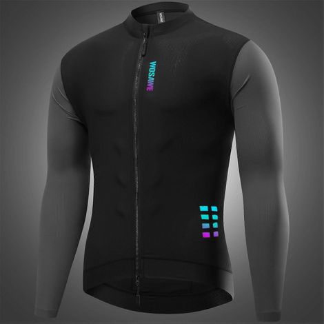 Herren-Radtrikot, langärmelig, Rennradtrikot, reflektierend, atmungsaktiv