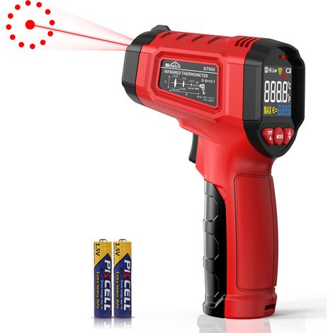 Thermomètre infrarouge laser -50℃ à 600℃ avec émissivité réglable – Mesure sans contact pour cuisson, barbecue, industrie – Écran rétroéclairé – Curconsa