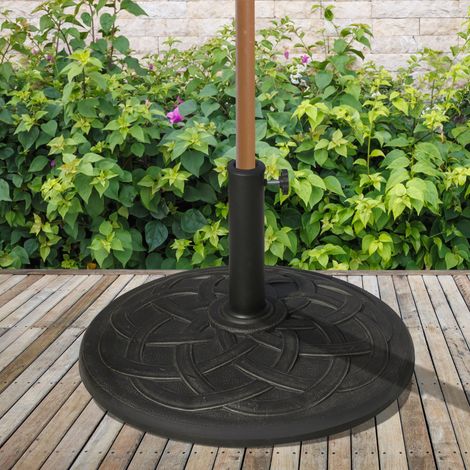 Pied de parasol, poids rond en résine imitation fonte, motif rosace, diamètre 54,5 cm, poids net 19 kg (1/5)