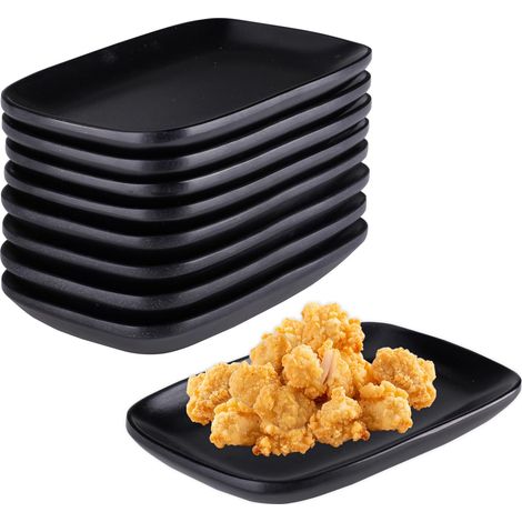 8 Pièces Assiette Rectangulaire Noir Assiettes Plates 15,5x9x1,8cm (1/5)