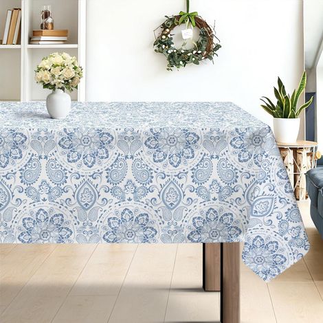 Tischdecke Boho Paisley Mandala 140x180cm Blau, pflegeleicht, rechteckig
