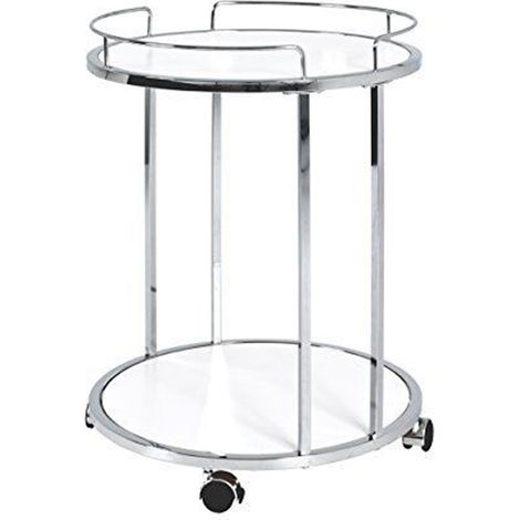 Desserte en chrome coloris chrome-blanc - Dim : Diam45 x H60 cm