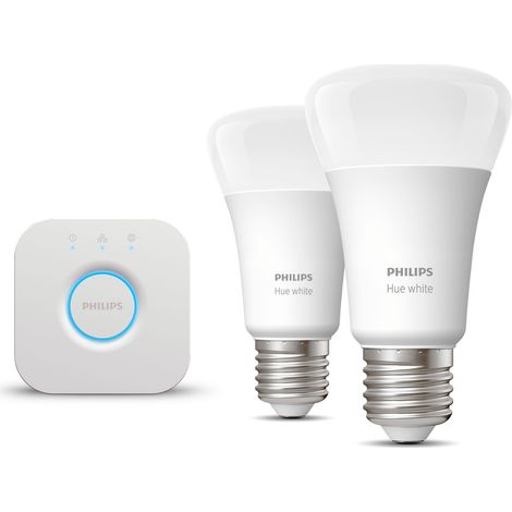 Philips Hue Kit de démarrage E27 avec 2 Ampoules Standard Lumière blanche chaude - Comprend 1 Bridge - White (1/5)