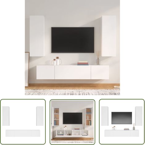 The Living Store Ensemble de meubles TV 4 pcs Blanc Bois d'ingénierie - Meuble Tv - Meuble Téléviseur - Étagère Murale - Rangement Tv - Décoration Salon (1/5)