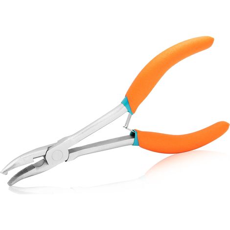 Pince à bec courbé longue portée avec coupe-fil, mâchoire dentelée, pince coupante à anneau fendu, pince porte-clés pour couper le serrage de la fabrication de bijoux (1/5)