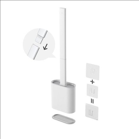 Removable Silicone Toilet Brush, Wall Mounted, Black, Drip-Free, Antibacterial, Ventilated, Quick Drying & Odorless, Wall/Floor Mounted, White (1/5)