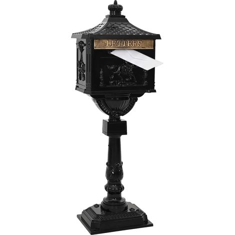 Relaxdays - boîte aux lettres sur pied en aluminium inox style antique britannique, noir, H x L x P: 118 x 41 x 29 cm (1/5)