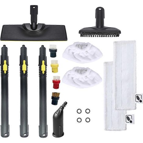 Kit de rallonge pour aspirateur vapeur Karcher SC1 SC2 SC3 SC4 SC5 SG4 avec tête de balai et brosse, comprenant un buse et un chiffon en microfibre. (1/5)