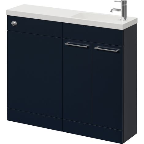 Napoli 250 Deep Blue 1000mm 2 Door Vanity Unit Toilet Suite with Round Silvo Basin - 1000mm - Chrome 160mm HandleWithout Jubilee Toilet Pan