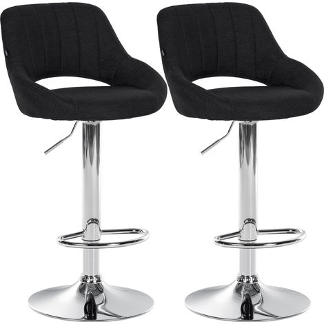 Juego de 2 taburetes de bar Milet con tapizado de tela Negro Metal cromado