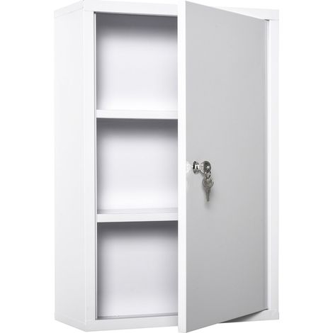 Erste-Hilfe-Schrank Medizinschrank 3 Fächer Abschließbar Stahl Weiß 40X18X60Cm