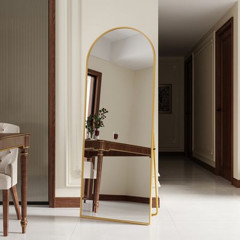 65 "x 23,6" Arc pleine longueur miroir mural ou incliné avec cadre en aluminium miroir mural vertical pour chambre à coucher (Or) (1/5)
