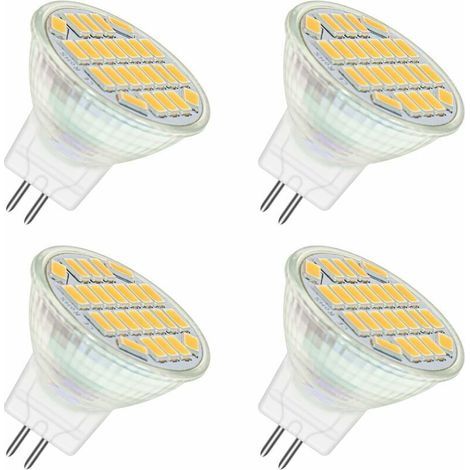 MR11 GU4 12V LED 4W Blanc Chaud 3000K, 350LM, 120° 35mm MR11 35W Halogène Équivalent, AC DC 24V 12V Spot LED Encastrable GU4 pour Meuble Cuisine Camper, non-dimmable, lot de 4 [Classe énergétique A+] (1/4)