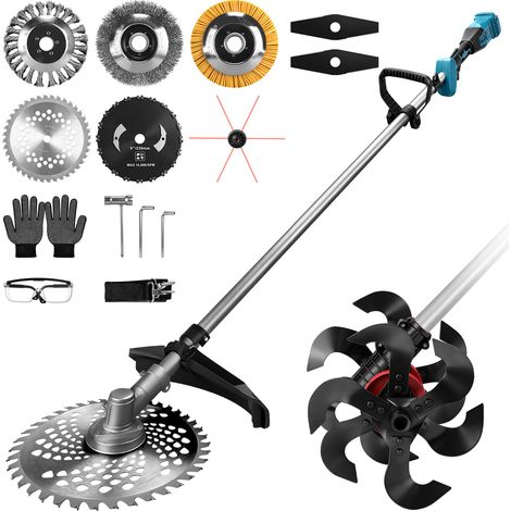 2-En-1 1380W Motobineuse électrique à Batterie et Debroussailleuse Brushless Sans Fil 18800 RPM/680 RPM, Coupe-Bordures à Batterie, 7 Lames, largeur 25×23 cm, Compat. Makita 18V(Sans batt.) (1/5)