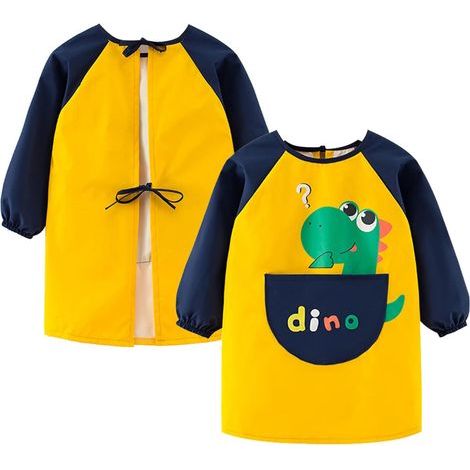 Kids Art Smocks Kids Waterproof Dinosaur Painting Apron with Long Sleeves and Pockets for Children 3-8 Years Old