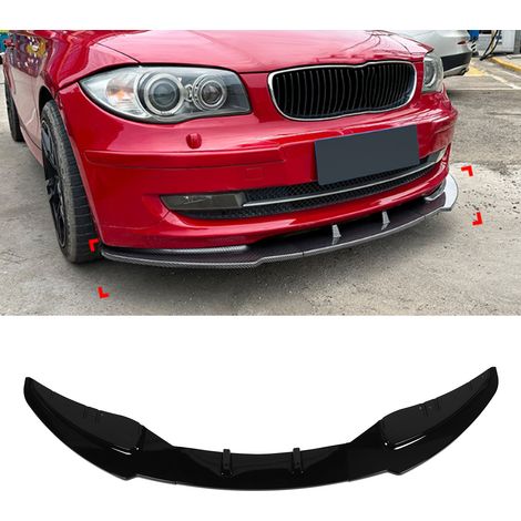 (Vidéo disponible) Spoiler de pare-chocs avant en 3 parties compatible avec BMW Série 1 E81 E82 E87 E88 LCI Standard Edition 2008-2011 (ZST-471) Noir brillant (Surdimensionné)