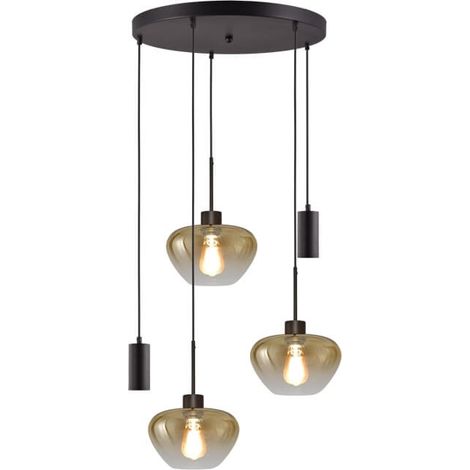 Suspension 5 lumières Genua noir avec 2x verre doré Ø 24cm et 2x pendentif - 2972-05-05-50-5MB224 (1/3)