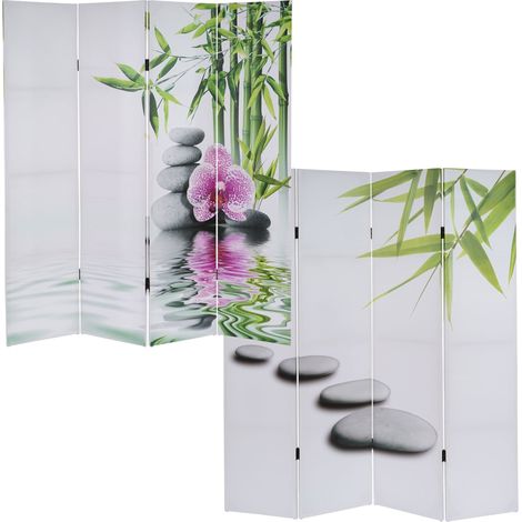 [NON UTILIZZATO] Paravento divisore doppia immagine separè decorativo 4 pannelli T234 160x180cm Ko Samui