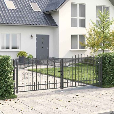 Zauntor mit Speer-Top Kampen Grau 305 x 100 cm Stahl