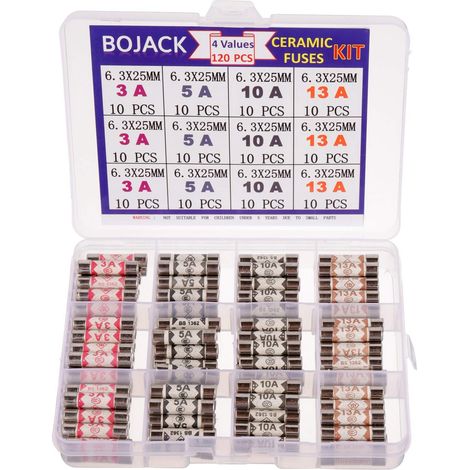 Fusible - 6 3x25 mm - 240 V - 3 A 5 A 10 A 13 A - Pour Prise Secteur Domestique - Kit de 120 Pièces (1/5)