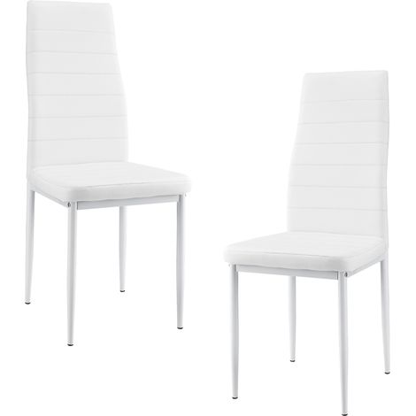 Set de 2 sillas de comedor Lidköping con respaldo alto tapizada cuero sintético mate 96x43x52 cm - Blancas [en.casa] (1/5)