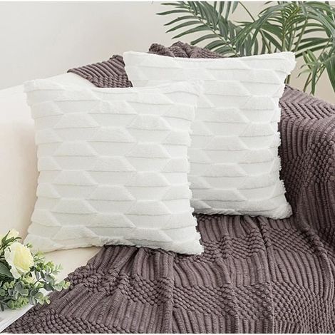 Housse de coussin - Molibai - 45x45cm - Peluche - Blanc - 2PCS - Fermeture invisible (1/4)