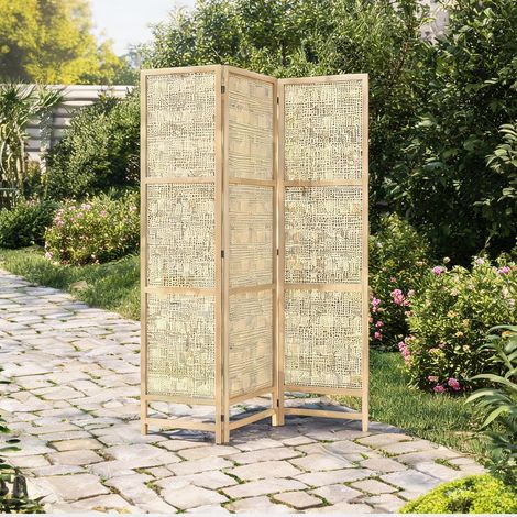 Paravent 3 panneaux 135 x 180 cm séparateur en PP rotin en rattan (1/5)
