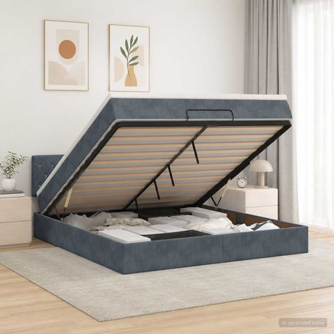 Cama tipo otomana con colchón y LED Gris oscuro 180 x 200 cm (1/5)