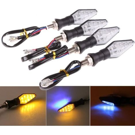 4 pièces clignotants moto vélo, LED double couleur ambre/bleu, 12 LED par feu, plastique noir, pour deux-roues 12 V