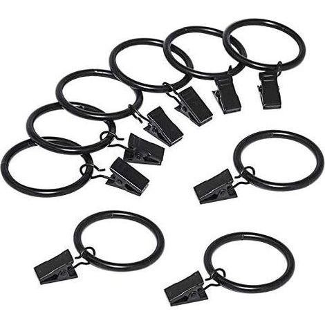 QAZQA Lot de 20 Clips pour Rideaux Clips, Antirouille Anneaux de Rideaux avec Pinces Metal Rideau Clips Crochet - Diamètre intérieur : 25 mm Noir (1/5)
