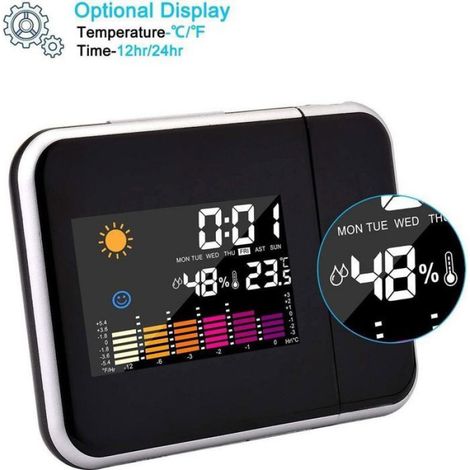 Réveil numérique à projection LED avec écran LCD - affichage de l'heure - de la température et de la date - chargement USB (1/5)