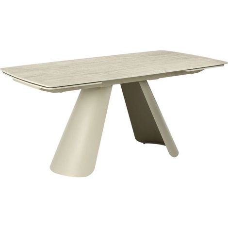 Table de salle à manger extensible COVY 160 à 240 cm en céramique champagne et métal – 6 places (1/5)