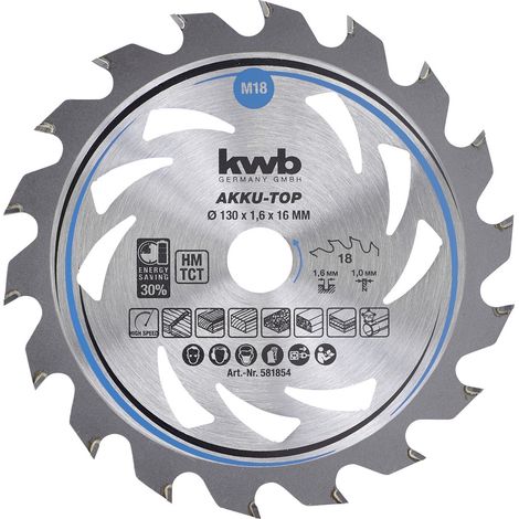 kwb  581854 Hartmetall Kreissägeblatt 130 x 16 x 1.0 mm Zähneanzahl: 18 1 St.