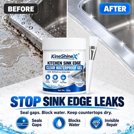 Gel adhésif transparent imperméable et invisible pour joints d'évier de cuisine KineShineX, étanche et réparateur. (1/4)