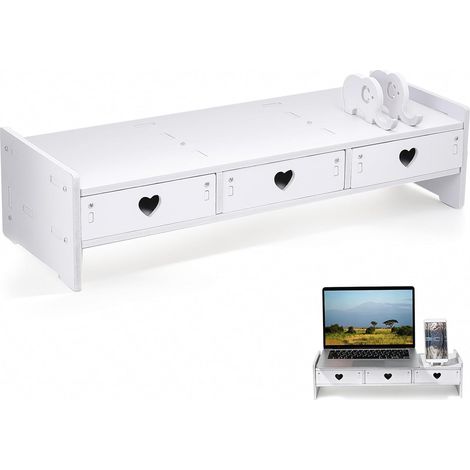 Rehausseur D'écran pour Bureau Tiroirs, Support Clavier en Pvc et Composite Bois-plastique, Design Minimaliste Blanc, Rangement Facile à Nettoyer pour Espace de Travail (1/5)