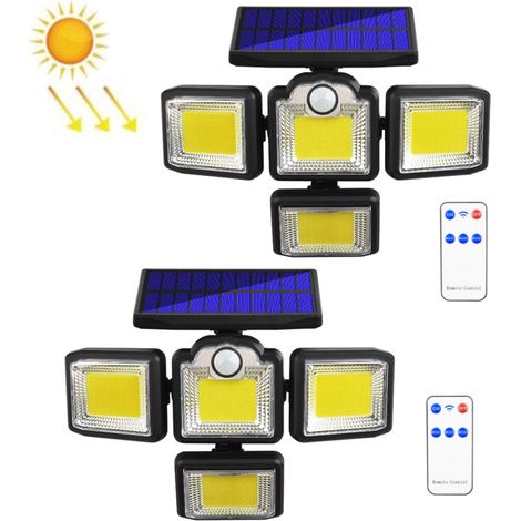 2 pièces solaire quatre têtes avec télécommande 192COB applique IP65 lampe de jardin étanche (1/5)