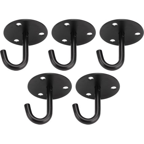 Lot de 5 supports de plafond robustes en forme de J, en acier inoxydable 304 noir épais, avec œillet de fixation. (1/5)