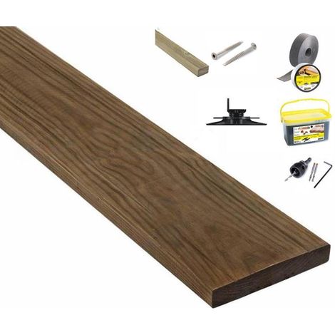 Kit terrasse 45m² en lame PIN DES LANDES SANS NŒUDS 28X160 avec Lambourde, vis, cale de ventilation, plot pvc et Bande bitumineuse (1/5)