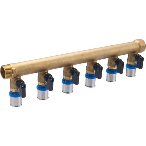 Colector Macho Hembra 3/4 Salidas para Multicapa a Prensar QUICK PLOMBERIE - 2 salidas multicapa Ø16 con Válvulas