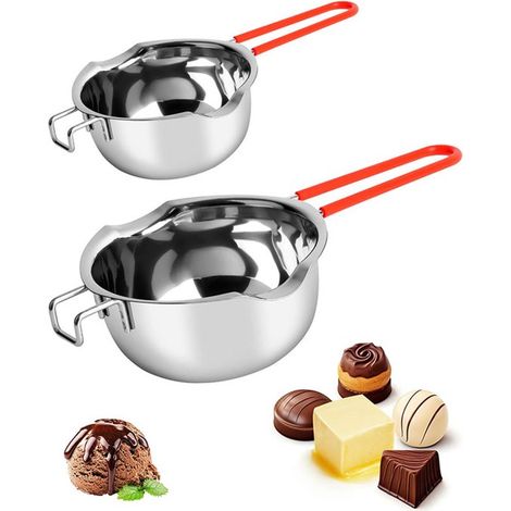 Juego de 2 cacerolas para fundir (400 + 600 ml) — Cuencos universales de acero inoxidable 304 para fundir leche, mantequilla o chocolate. (1/5)