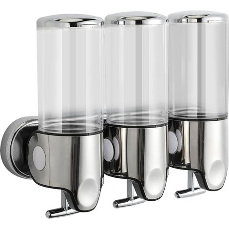 Seifenspender – Silber – Doppelbehälter – 2 x 500 ml – Wandmontage – Seifenpumpe – Seifenhalter – Für Bad und Waschbecken – Shampoo-Spender