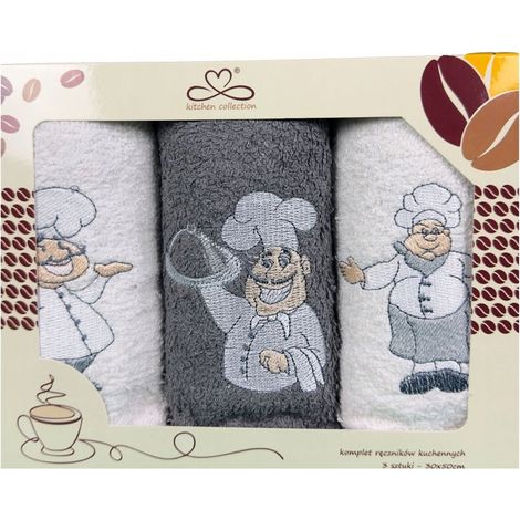 Juego de paños de cocina "Kuchcik" - estampado de chef 30x50 gris c, blanco (1/2)