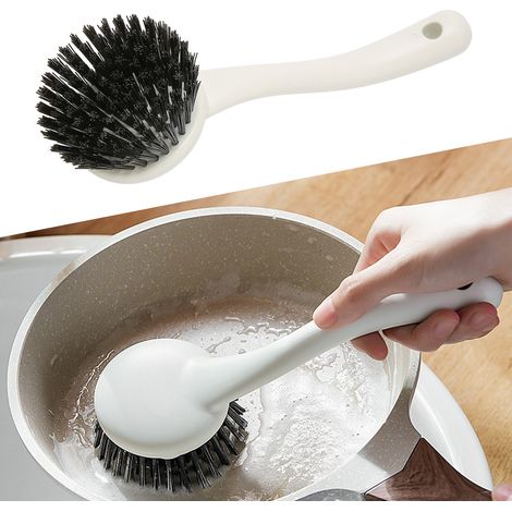 Brosse de nettoyage à long manche pour la cuisine, détachant ménager, éponge à récurer pour les casseroles, brosse à vaisselle, brosse pour le nettoyage de l'évier et de la cuisinière (1/5)