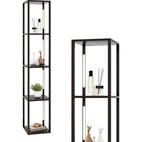 Lampadaire Salon 163cm avec 4 Étagères Ampoules LED à 3 Intensités Variable, Marron (1/5)
