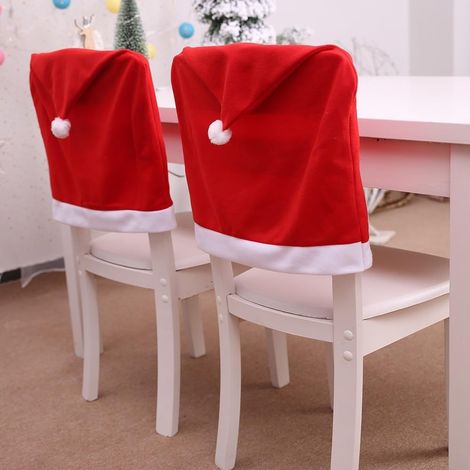 Ensemble de 4 Housses de Chaise de Noël à Chapeau Rouge en Flanelle pour Salle à Manger, Décoration de Père Noël, Décorations de Noël Intérieures pour la Maison (1/4)