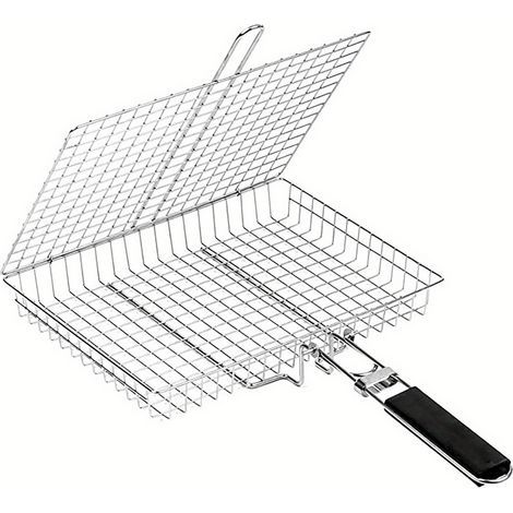 Panier Grille Barbecue en Acier Inoxydable(plus profonde) Pliable, Portable & Résistant Avec Poignée Amovible Pour Poisson, Légumes, Crevettes, Steak (1/5)