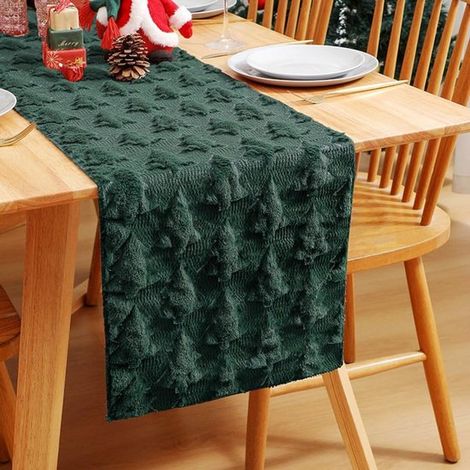 Camino de mesa navideño de jacquard verde suave y esponjoso - Decoración festiva para fiestas en casa, verde (1/4)
