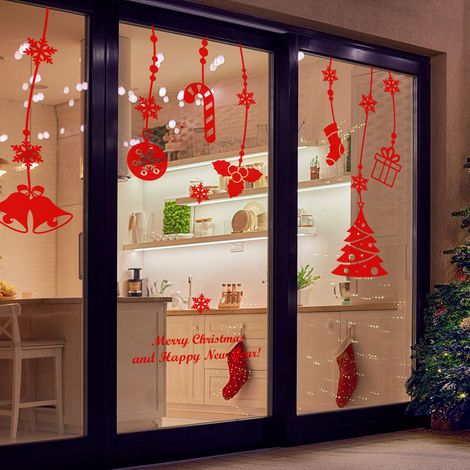 Sticker Merry christmas and happy new years - 40x50cm - rouge - Autocollants adhésifs noël - décoration fêtes (1/3)