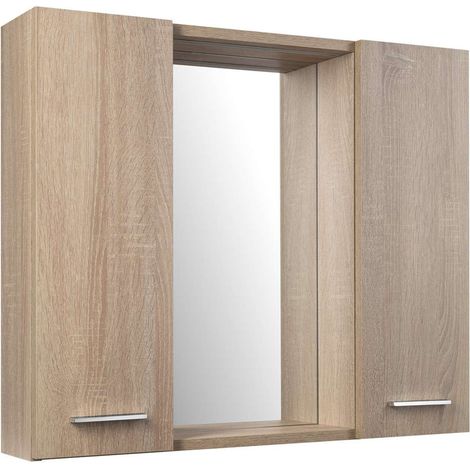 Aqualine Zoja - Spiegelschrank mit LED-Beleuchtung, 70x60x14 cm, 2 Türen, Platin-Eiche 45029S (1/4)